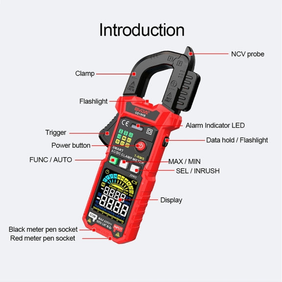 GVDA GD166A Digital Clamp Type Multifunction Intelligent Anti-burn Multimeter