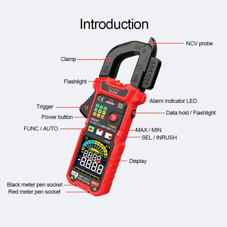 GVDA GD166A Digital Clamp Type Multifunction Intelligent Anti-burn Multimeter