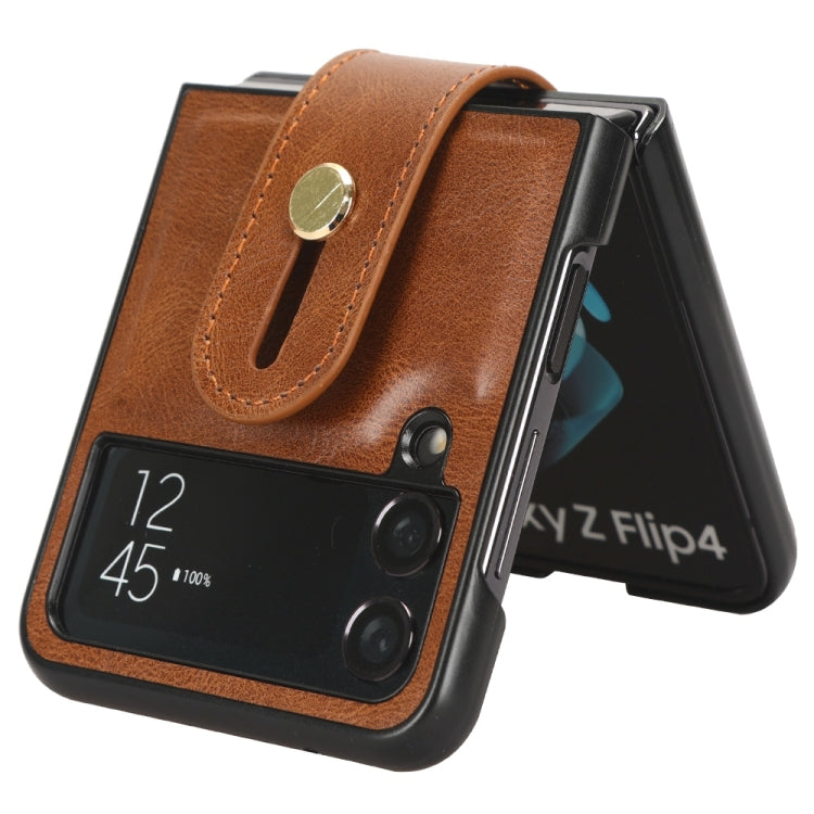For Samsung Galaxy Z Flip4 Wristband Leather Back Phone Case(Brown)