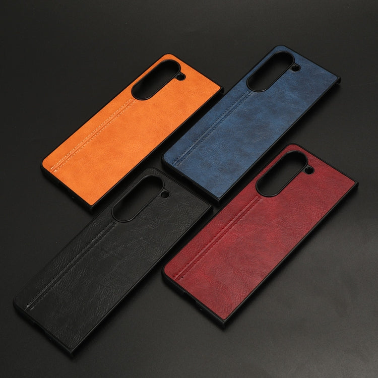 For Samsung Galaxy Z Fold5 Cow Pattern Sewing Back Cover Phone Case(Black)