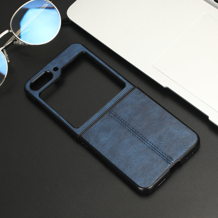 For Samsung Galaxy Z Flip5 Cow Pattern Sewing Back Cover Phone Case(Blue)