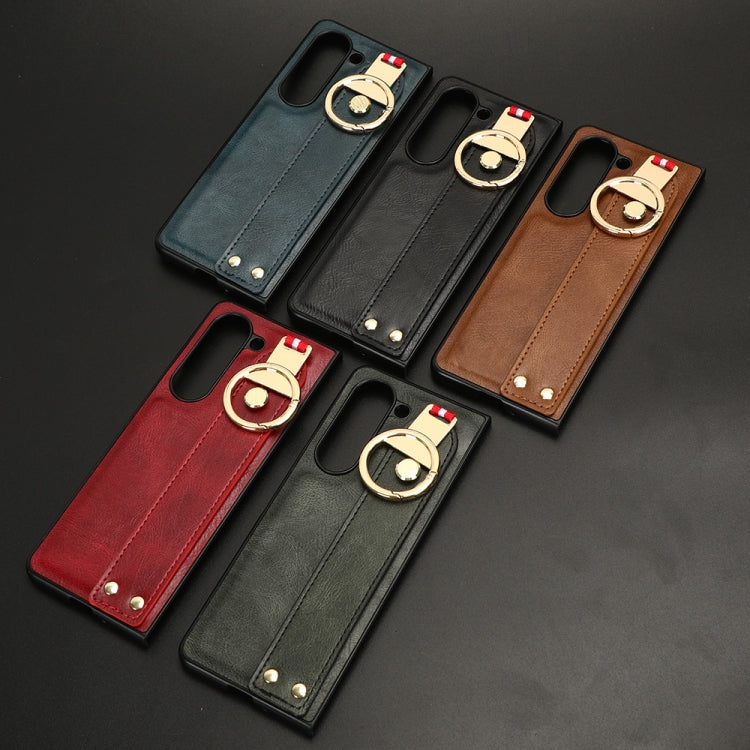 For Samsung Galaxy Fold5 Wristband Leather Back Phone Case(Black)
