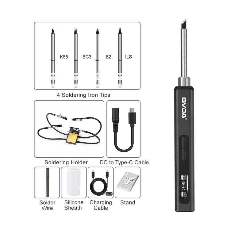 GVDA GD300 Intelligent Internal Heating Digital Display Constant Temperature Maintenance Electric Soldering Iron with 4 Tips + Stand Set