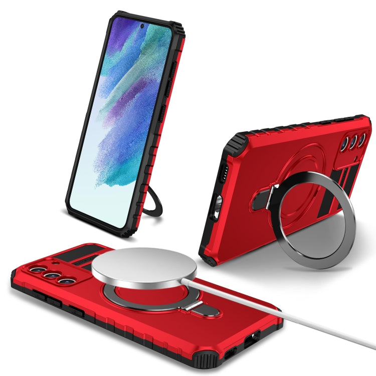 For Samsung Galaxy S21 FE 5G MagSafe Magnetic Holder Phone Case(Red)