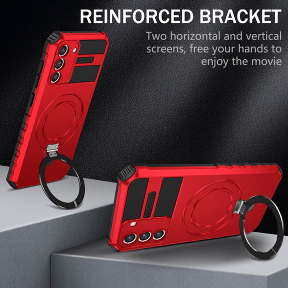 For Samsung Galaxy S21 FE 5G MagSafe Magnetic Holder Phone Case(Red)