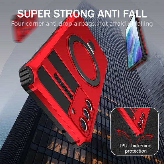 For Samsung Galaxy S21 FE 5G MagSafe Magnetic Holder Phone Case(Red)