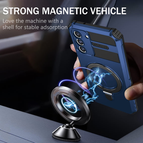 For Samsung Galaxy S21 FE 5G MagSafe Magnetic Holder Phone Case(Blue)