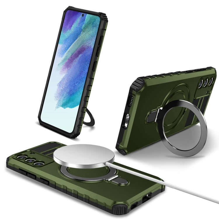 For Samsung Galaxy S21 FE 5G MagSafe Magnetic Holder Phone Case(Green)