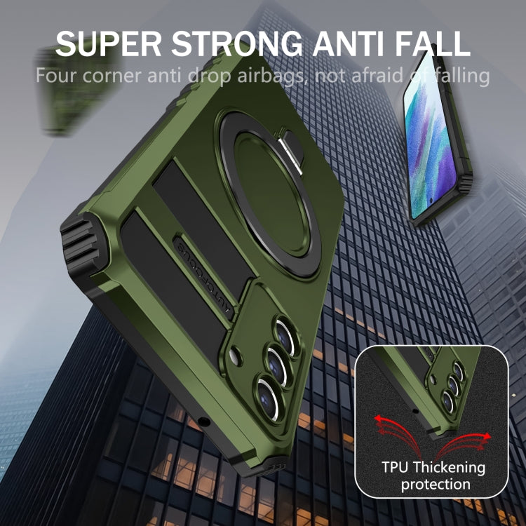 For Samsung Galaxy S21 FE 5G MagSafe Magnetic Holder Phone Case(Green)