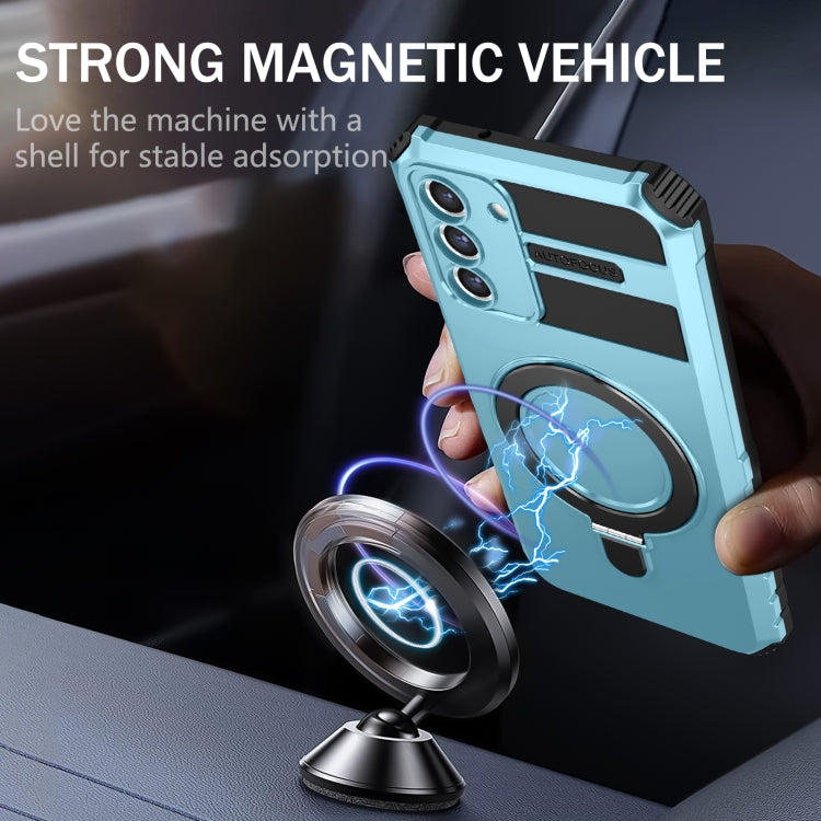 For Samsung Galaxy S21 FE 5G MagSafe Magnetic Holder Phone Case(Light Blue)