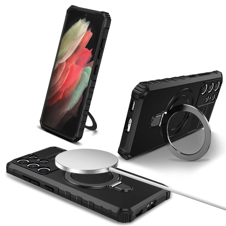 For Samsung Galaxy S21 Ultra 5G MagSafe Magnetic Holder Phone Case(Black)