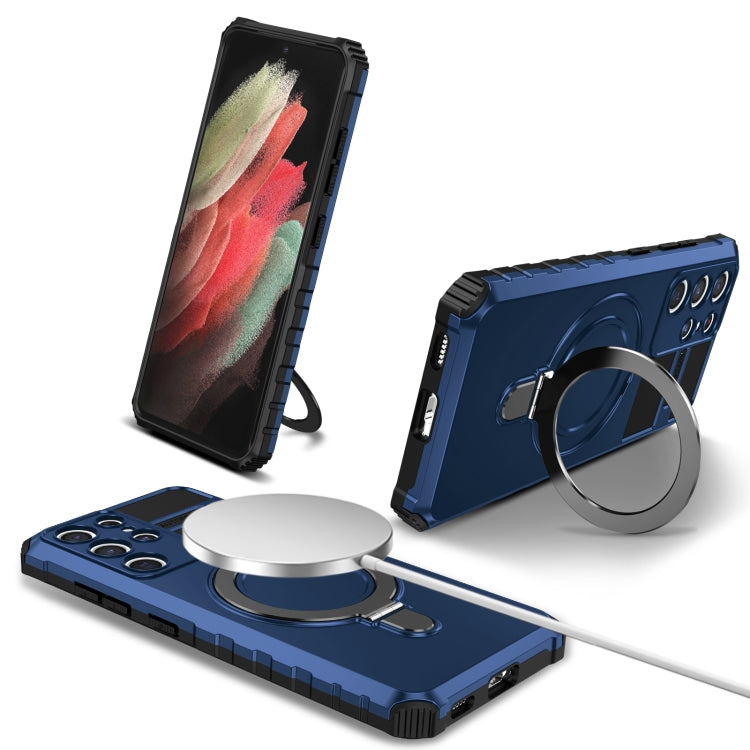 For Samsung Galaxy S21 Ultra 5G MagSafe Magnetic Holder Phone Case(Blue)