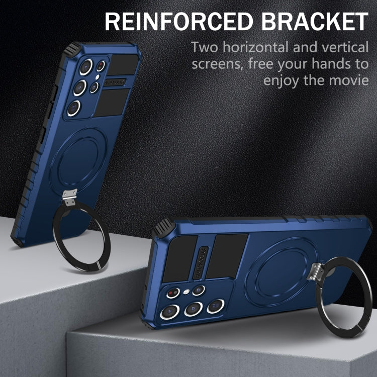 For Samsung Galaxy S21 Ultra 5G MagSafe Magnetic Holder Phone Case(Blue)