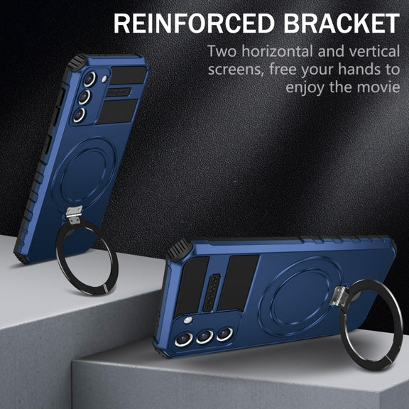 For Samsung Galaxy S21+ 5G MagSafe Magnetic Holder Phone Case(Blue)