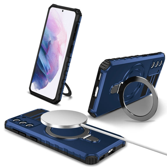 For Samsung Galaxy S21+ 5G MagSafe Magnetic Holder Phone Case(Blue)