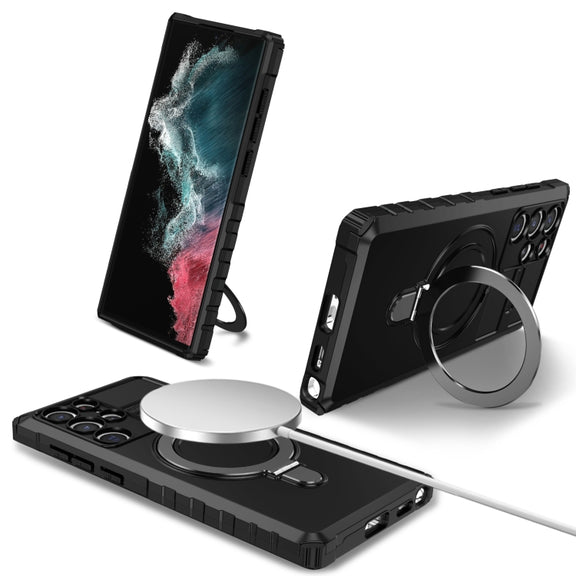 For Samsung Galaxy S22 Ultra 5G MagSafe Magnetic Holder Phone Case(Black)