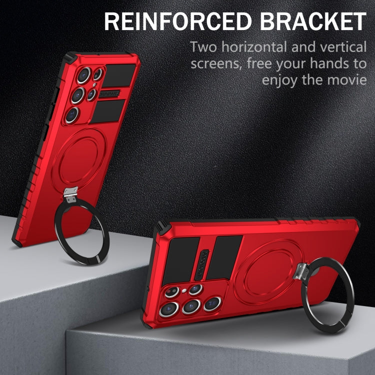 For Samsung Galaxy S22 Ultra 5G MagSafe Magnetic Holder Phone Case(Red)