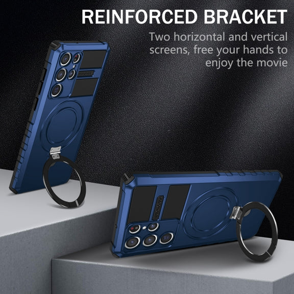 For Samsung Galaxy S22 Ultra 5G MagSafe Magnetic Holder Phone Case(Blue)
