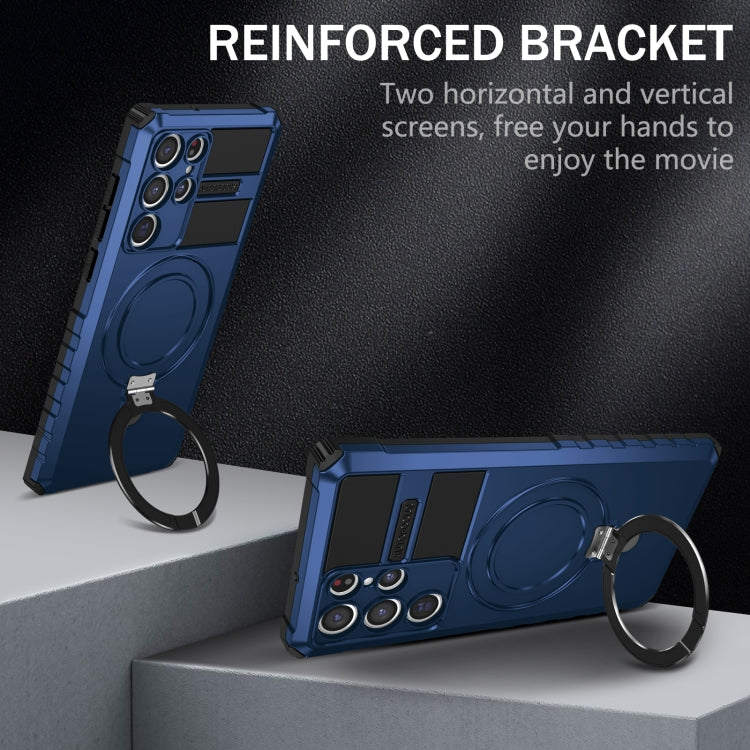 For Samsung Galaxy S22 Ultra 5G MagSafe Magnetic Holder Phone Case(Blue)