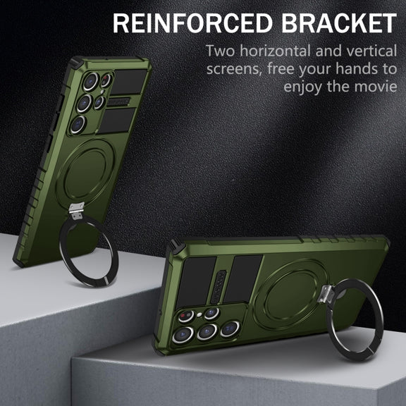 For Samsung Galaxy S22 Ultra 5G MagSafe Magnetic Holder Phone Case(Green)