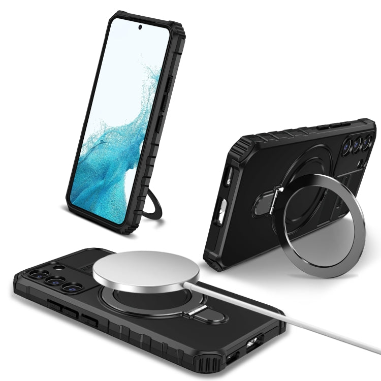 For Samsung Galaxy S22 5G MagSafe Magnetic Holder Phone Case(Black)