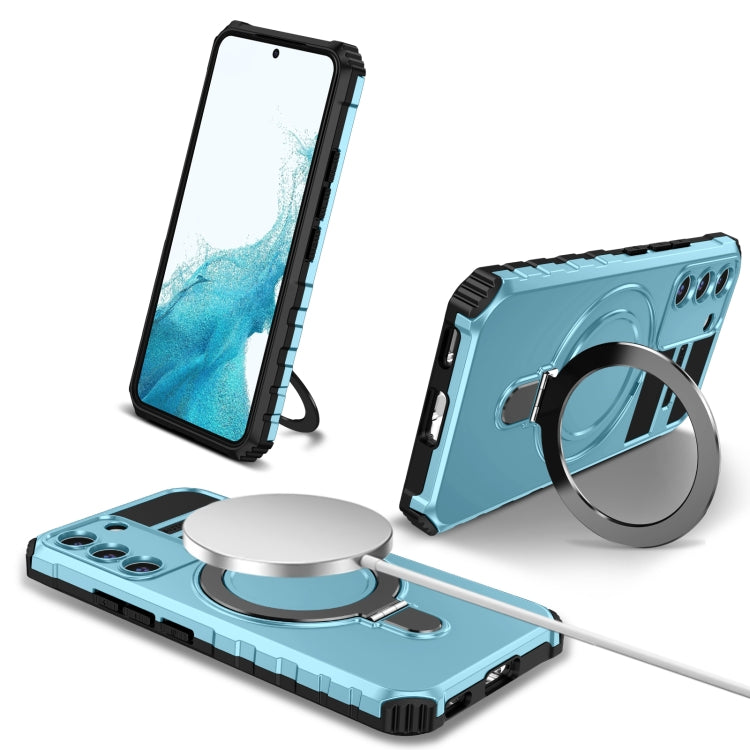 For Samsung Galaxy S22 5G MagSafe Magnetic Holder Phone Case(Light Blue)