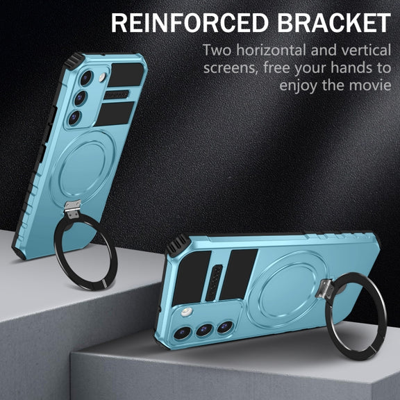 For Samsung Galaxy S22 5G MagSafe Magnetic Holder Phone Case(Light Blue)