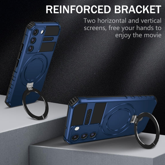 For Samsung Galaxy S22+ 5G MagSafe Magnetic Holder Phone Case(Blue)