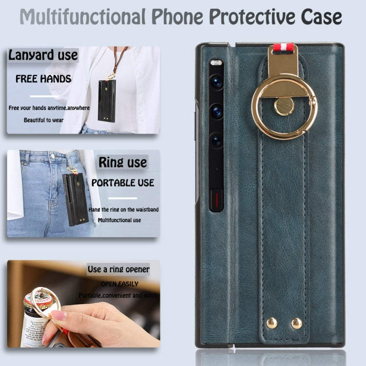 For Huawei Mate Xs 2 Wristband Leather Back Phone Case(Blue)