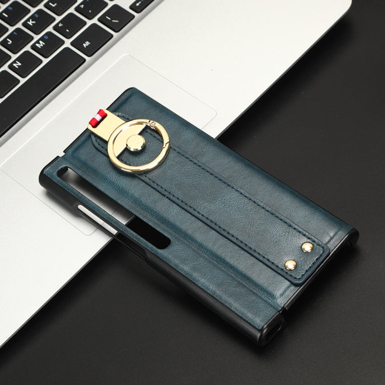For Huawei Mate Xs 2 Wristband Leather Back Phone Case(Blue)