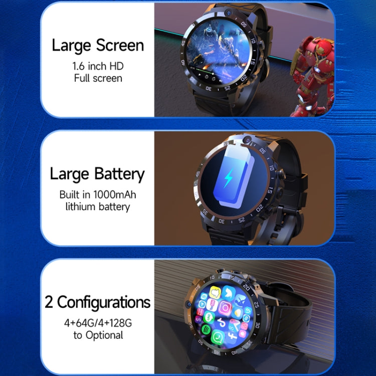 MT27 4G+64G 1.6 inch IP67 Water-resistant 4G Android 8.1 Smart Watch Support Heart Rate / GPS, Type:Leather Band