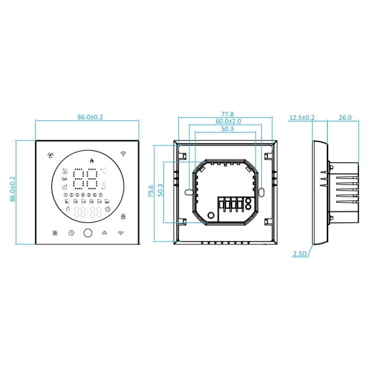BHT-008GCL 95-240V AC 5A Smart Home Boiler Heating LED Thermostat Without WiFi(White)