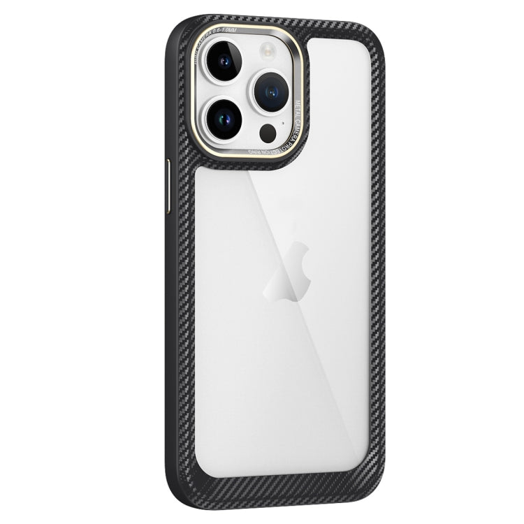For iPhone 12 Pro Carbon Fiber Transparent Back Panel Phone Case(Black + Transparent)