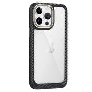 For iPhone 12 Pro Carbon Fiber Transparent Back Panel Phone Case(Black + Transparent)