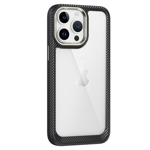 For iPhone 12 Pro Carbon Fiber Transparent Back Panel Phone Case(Black + Transparent)