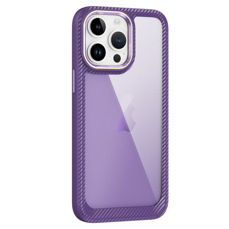 For iPhone 13 Pro Carbon Fiber Transparent Back Panel Phone Case(Purple)