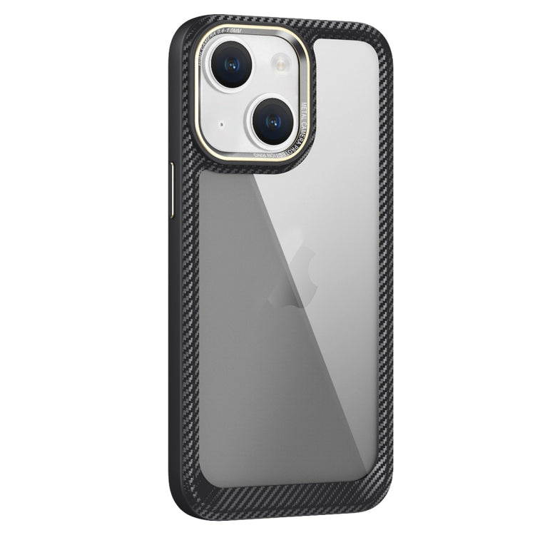 For iPhone 14 Carbon Fiber Transparent Back Panel Phone Case(Black + Transparent Black)
