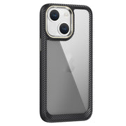 For iPhone 14 Carbon Fiber Transparent Back Panel Phone Case(Black + Transparent Black)