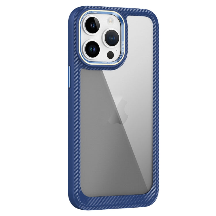 For iPhone 14 Pro Carbon Fiber Transparent Back Panel Phone Case(Blue)