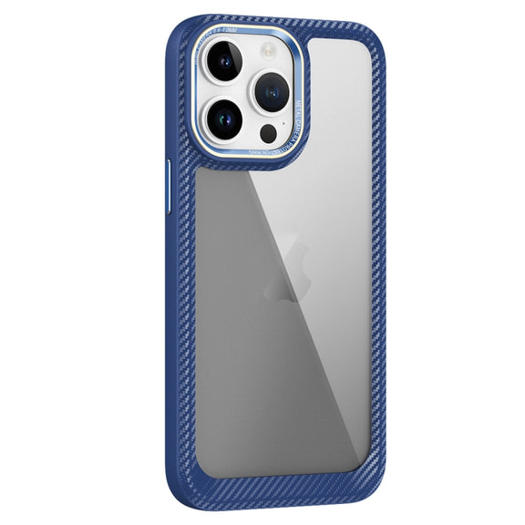 For iPhone 14 Pro Carbon Fiber Transparent Back Panel Phone Case(Blue)