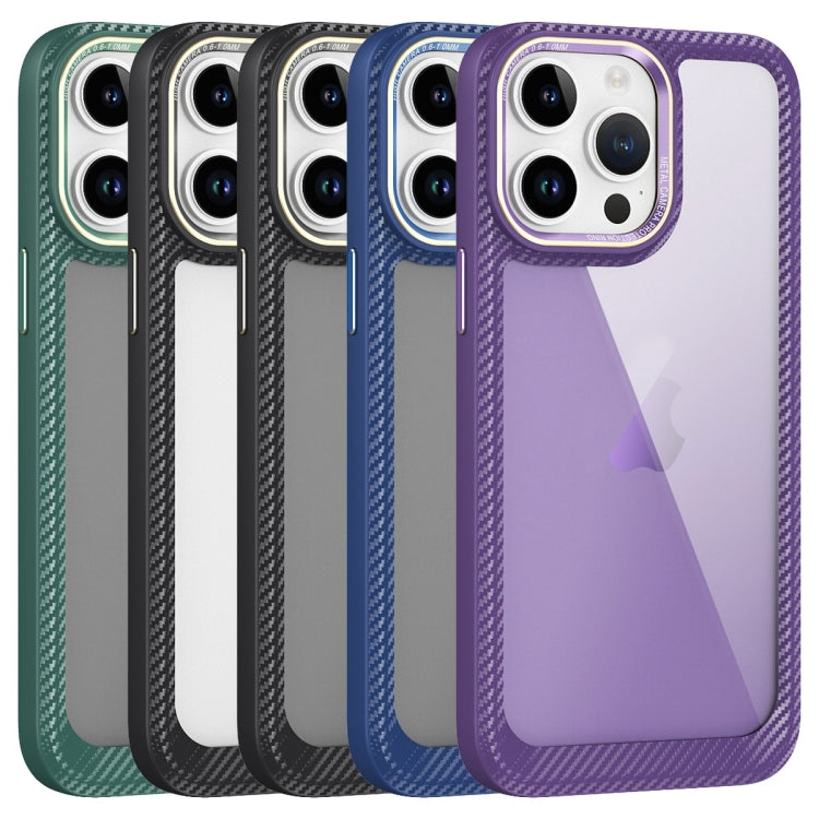 For iPhone 14 Pro Carbon Fiber Transparent Back Panel Phone Case(Blue)