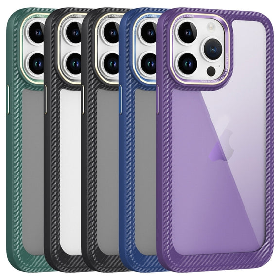 For iPhone 14 Pro Carbon Fiber Transparent Back Panel Phone Case(Blue)