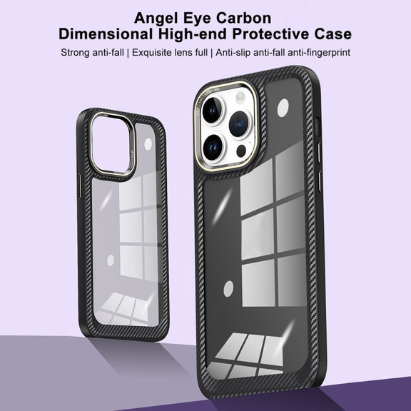 For iPhone 14 Pro Carbon Fiber Transparent Back Panel Phone Case(Blue)
