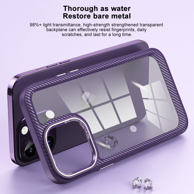 For iPhone 14 Pro Carbon Fiber Transparent Back Panel Phone Case(Blue)