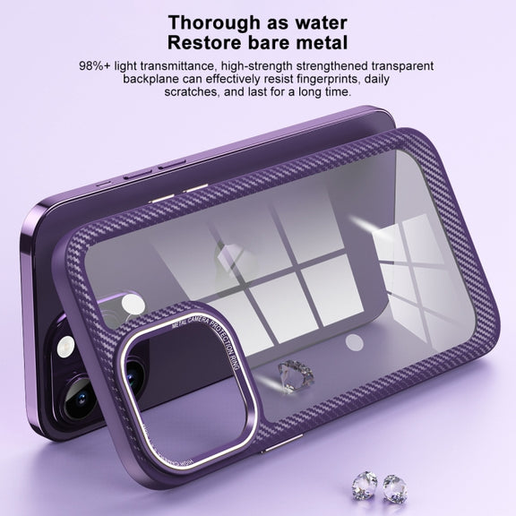 For iPhone 14 Pro Carbon Fiber Transparent Back Panel Phone Case(Blue)