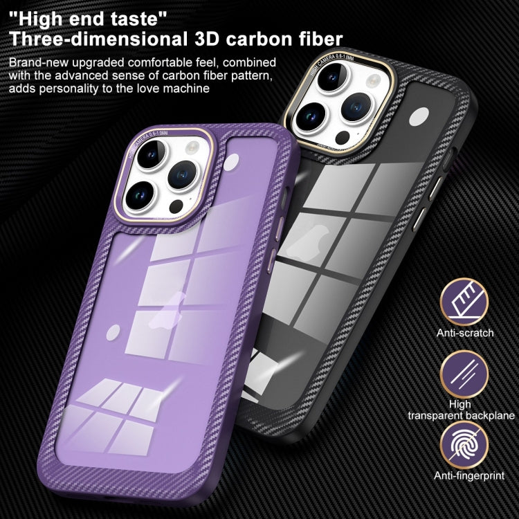 For iPhone 14 Pro Carbon Fiber Transparent Back Panel Phone Case(Blue)