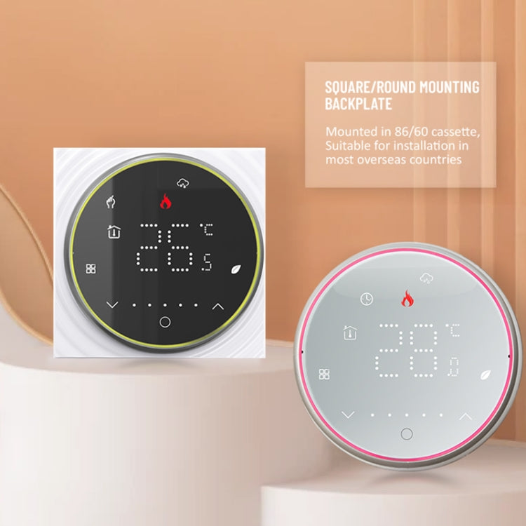 BHT-6001GAL 95-240V AC 5A Smart Round Thermostat Water Heating LED Thermostat Without WiFi(White)