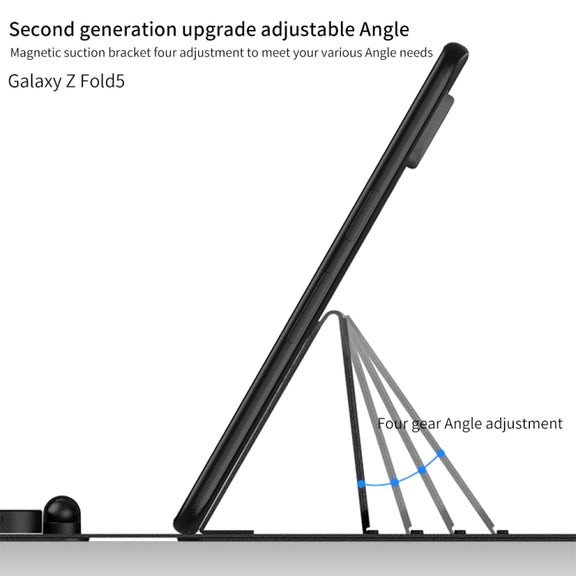 For Samsung Galaxy Z Fold5 GKK Gear Adjustment Bluetooth Keyboard Leather Case with Pen + Keyboard + Mouse + Case(Carbon Fibre)