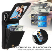 For iPhone XS Max Crossbody Lanyard Zipper Wallet Leather Phone Case(Black)