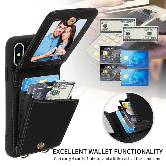 For iPhone XS Max Crossbody Lanyard Zipper Wallet Leather Phone Case(Black)